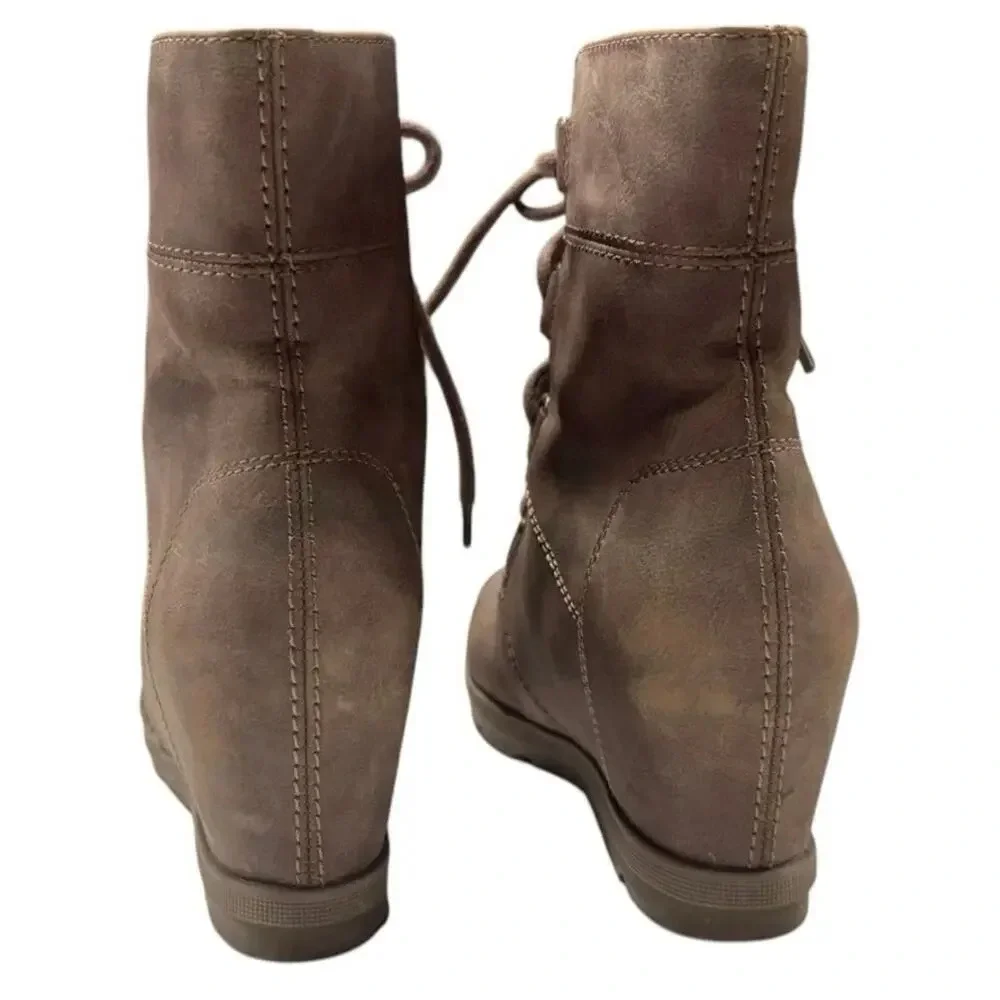 Brown Wedge Lace Up Ankle Boot Size 6.5